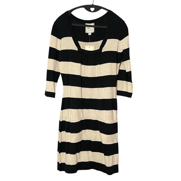 Pink Rose (M) Square Neck 1/2 Sleeve Sweater Dress Wide Stripe Two Pocket - Picture 10 of 12